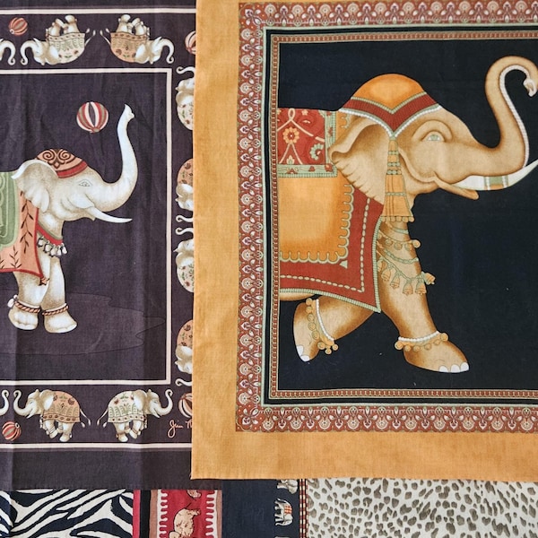 EXOTIC.  Set of 6 Pre-Owned Jim Thompson THAI Cotton Printed Napkins.  Elephants and Floral.