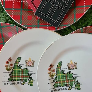 Set of 6 Vintage Traditional Modern Gibson Home and Lord Nelson NEWFOUNLAND Scottish TARTAN Hand Painted Dishes, Mix and Match Dinnerware.