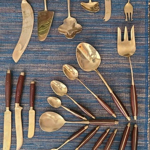 Auf Reisen um die Welt: Thailand, DINING.  Wählen Sie Ihre eigenen Gedecke, Sets 2 Vintage Boho HOLZ MESSING Nickel Essbesteck Besteck