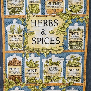 New HERBS and SPICES by ULSTER, Pure Irish Linen Kitchen or Tea Towel, Blue with Gorgeous Botanical Floral Graphic, Made in Ireland