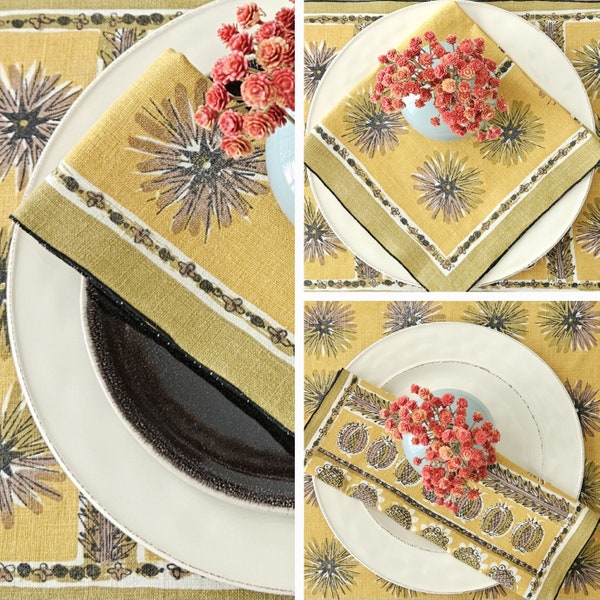 RARE Pre-Owned Vintage Signed Vera Neumann 8-piece Belgian Linen Placemats & Napkins (4 each).  Taupe and Golden Yellow.