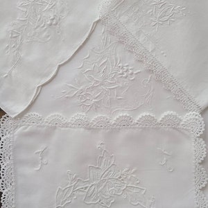 Quality Vintage Out of the Country Estate Sale:  Vintage White on White Embroidered Crocheted Lace Table Linens, Runner, Placemats & Napkins