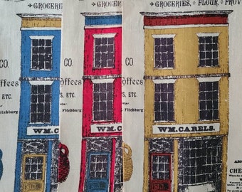NOSTALGIC Rare and Unique New Old Stock Vintage Luther Travis for Fallani & Cohn All Linen Kitchen Tea Towels: Historic STORE FRONTS