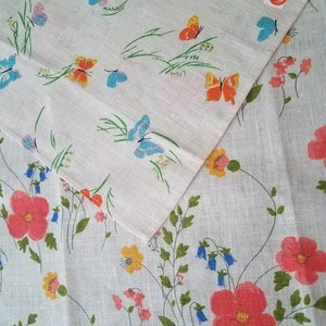 New Vintage Vera Neumann Linen Kitchen Tea Towels, Cream Background and Glorious Orange Blue Yellow JUST FLOWERS or BUTTERFLIES