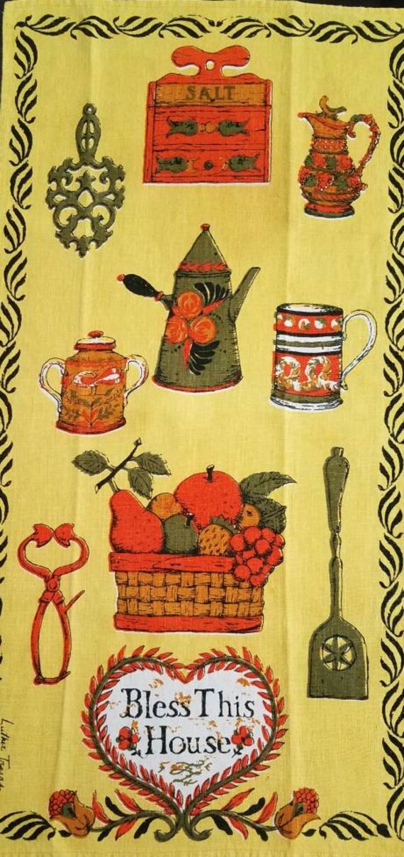 VTG Linen Kitchen Tea Towel by AMERICAN Artist Luther Travis for