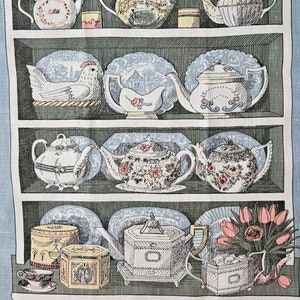 TEAPOTS in TRUST.  Vintage Pat Albeck for The National Trust for Scotland Pure Linen Kitchen Tea Towel