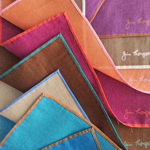 Set of 10 THAI Silk Cotton Hand Rolled Jim Thompson Solid Multicolor Cocktail Napkins.
