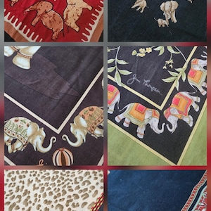 EXOTISCH. Set mit 6 gebrauchten Jim Thompson THAI Servietten aus Baumwolle. Elefanten und Floral. Bild 2