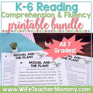 Reading Comprehension and Fluency Homeschool Curriculum Bundle: Kindergarten through 6th Grade Differentiated