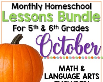 October Homeschool Lessons for 5th and 6th Grade Math & Language Arts Mini Bundle