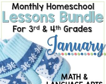 January Homeschool Lessons for 3rd and 4th Grade Math & Language Arts Mini Bundle