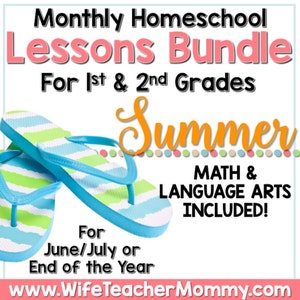 Summer Homeschool Lessons for 1st and 2nd Grade Math & Language Arts Mini Bundle