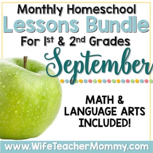 September Homeschool Lessons for 1st and 2nd Grade Math & Language Arts Mini Bundle