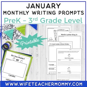 January Writing Prompts PreK-3rd Grades PRINTABLE