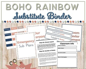 Editable Boho Rainbow Substitute Binder (Print Version)