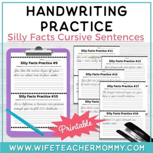 Handwriting Practice: Silly Facts Cursive Sentences