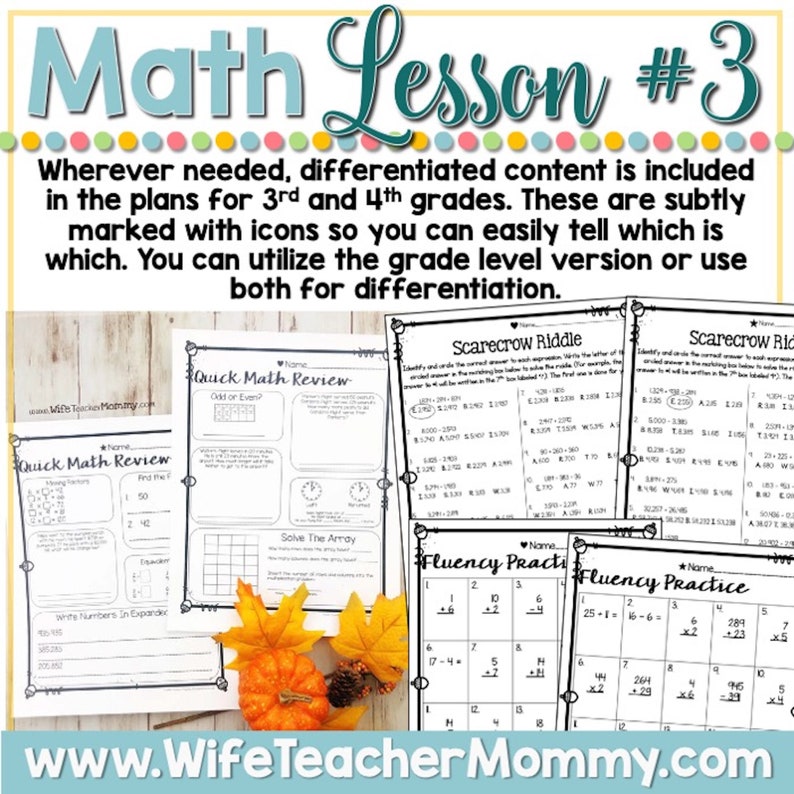 September Homeschool Lessons for 3rd and 4th Grades Math - Etsy