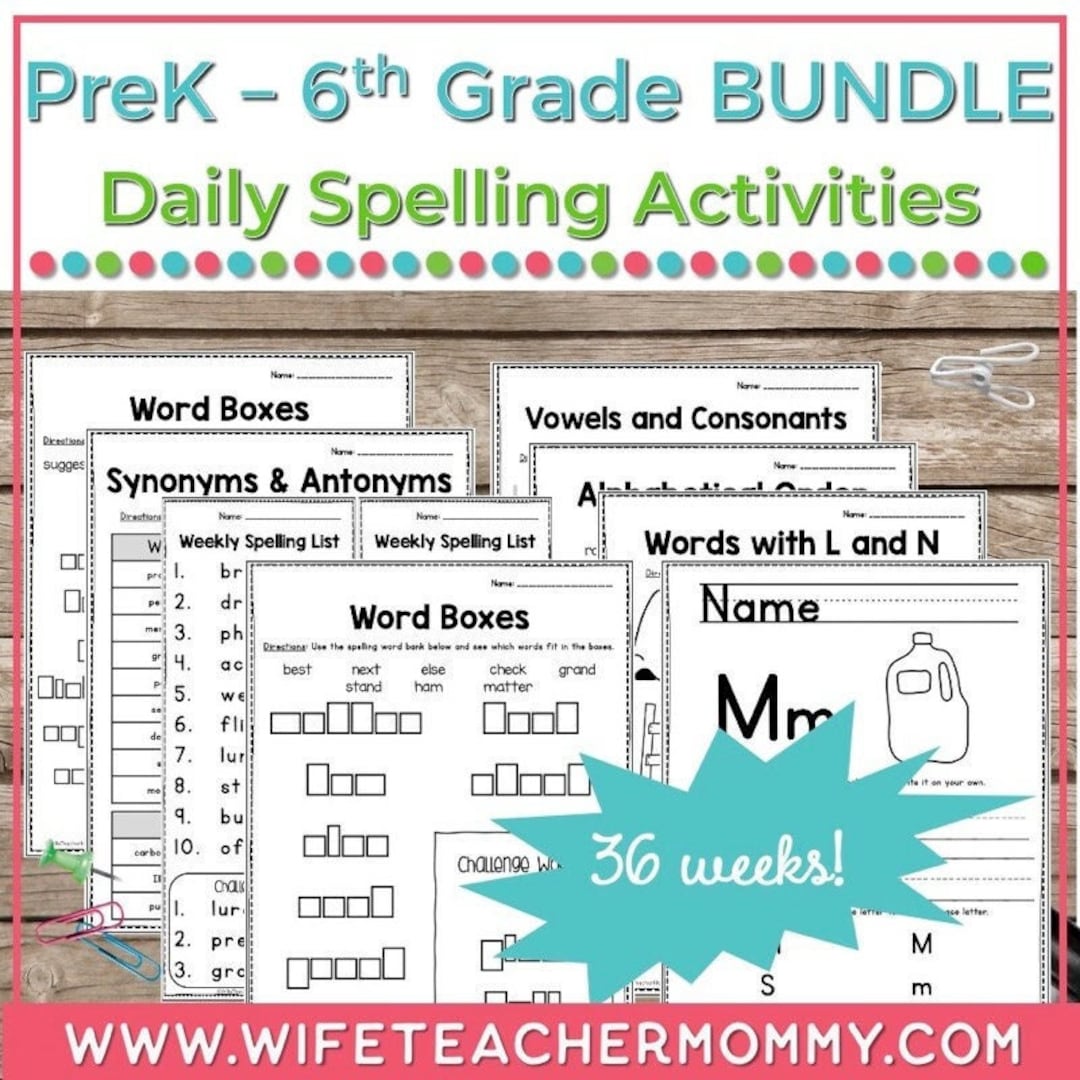 36 Weeks of Spelling for Prek-6th Grade - Etsy