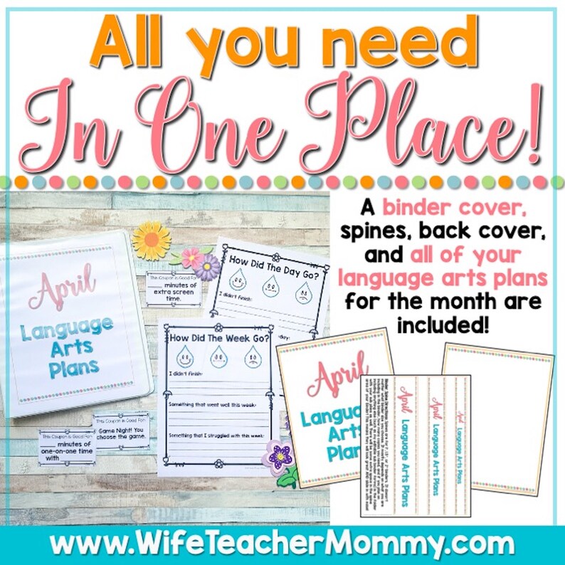 April Homeschool Lessons for 5th and 6th Grade Math /& Language Arts Mini Bundle