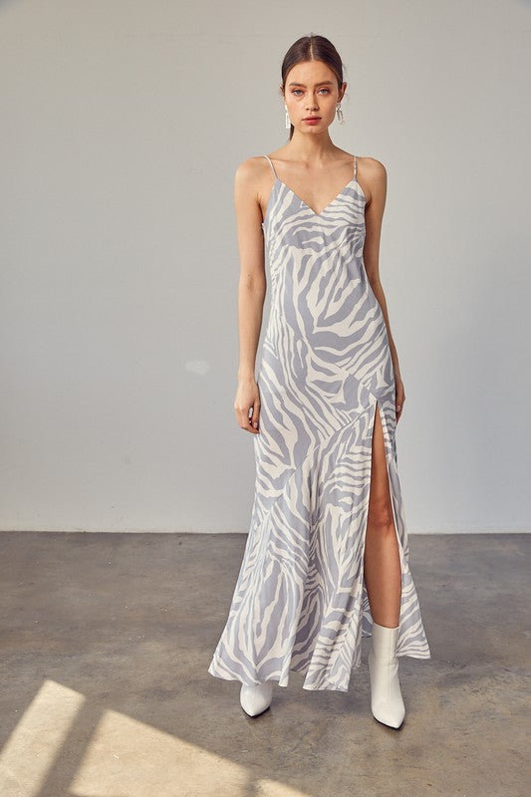 Front Slit Zebra Slip Maxi Dress Etsy