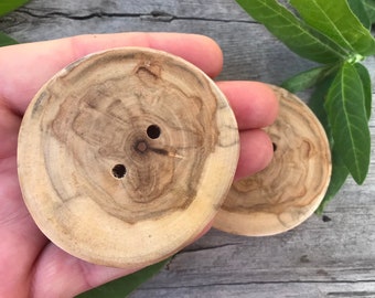 Handmade Poplar Wood Buttons // Unique Pair of Wooden Buttons // Lightly Spalted Wood Buttons // Made in Canada // Tree Branch Buttons