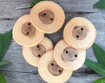 Large Elm Wood Buttons // Set of 6 Wooden Buttons // Brandon Elm Wood Fasteners // Made in Canada // Tree Branch Buttons