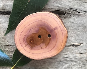 Apple Wood Statement Button // Extra large Wooden Button // Rustic Tree Branch Button // Natural Bark-on Button // Made in Canada