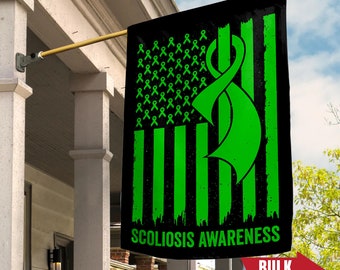 Scoliosis Awareness Garden Flag/In June We Wear Green/Scoliosis Awareness Flag/Scoliosis Support/Green Ribbon Rainbow Garden Flag OGRQ32