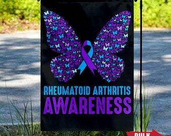 Rheumatoid Arthritis Awareness Garden Flag/Rheumatoid Arthritis Support Flag/Blue And Purple Ribbon/Rheumatoid Arthritis Survivor OGQM19