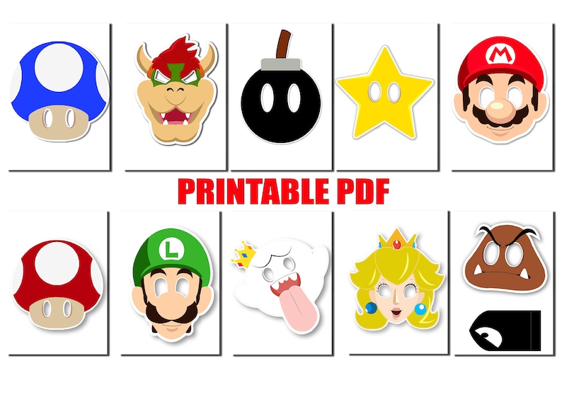 Super Mario Printable Photo Booth Props Birthday Super Mario | Etsy