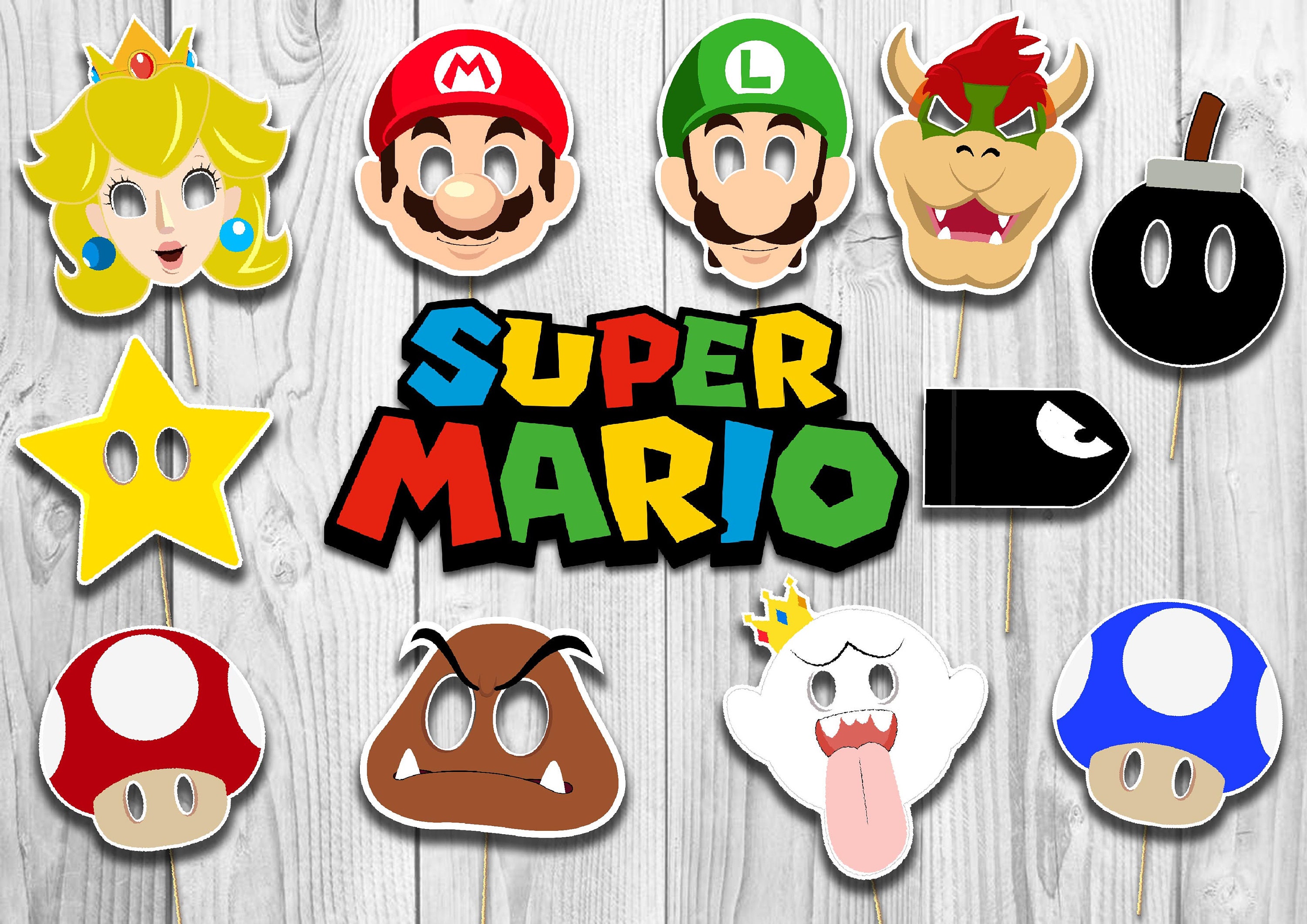 Super Mario Printable Photo Booth Props Birthday Super Mario | Etsy