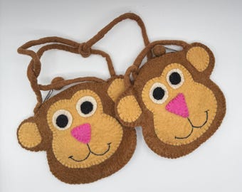 Felted Monkey Bags/ Purse for little girls and big girls. Makes a great stocking stuffer.