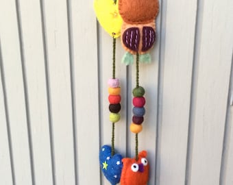 Handgemachte Filz hängen bunte Wand Dekor - Birdy, Eule und Herz