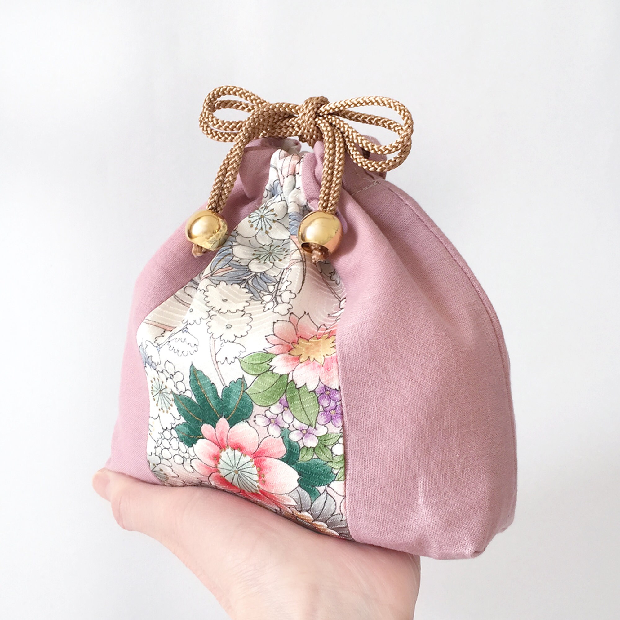 NUOBESTY Japanese Drawstring Bag Kimono Purse Pouch Cherry Blossom