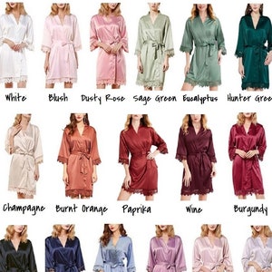 Satin Bridesmaid Robes Lace Trim Robe Wedding Favor Bridal Short Wedding Party Getting Ready Kimono Sleepwear Nightgown Honeymoon Robe