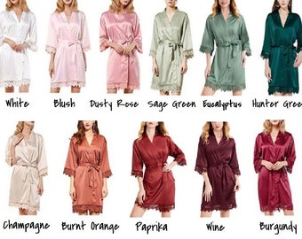 Satin Bridesmaid Robes Lace Trim Robe Wedding Favor Bridal Short Wedding Party Getting Ready Kimono Sleepwear Nightgown Honeymoon Robe