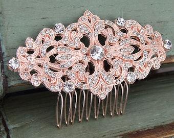 Rose Gold Hair Comb, Wedding Hair Comb, Bridal Hair Comb, Flower Girl Hair Comb, Crystal Hair Comb, Swarovski, Headpiece, Side Comb, CO-006