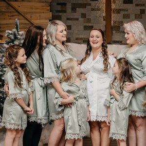 Junior Bridesmaid Robe - Junior Bridesmaid Gift - Flower Girl Gift - Lace Robe - Silky Satin Robe - Bridesmaid Gift - Bridal Party Robes