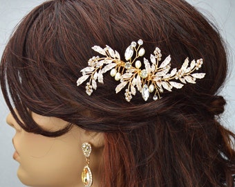 Rose Gold Bridal Comb / Wedding Comb / Rhinestone Headpiece / Crystal & Pearl Comb / Wedding Accessory / Romantic Bridal Side Comb / CO-048