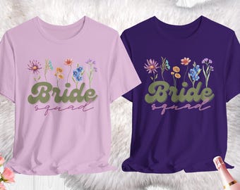 Retro Wildflower Bride Squad T-Shirt: Bachelorette Party Bridal Tee