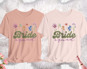 Retro Wildflower Bride Squad T-Shirt: Bachelorette Party Bridal Tee