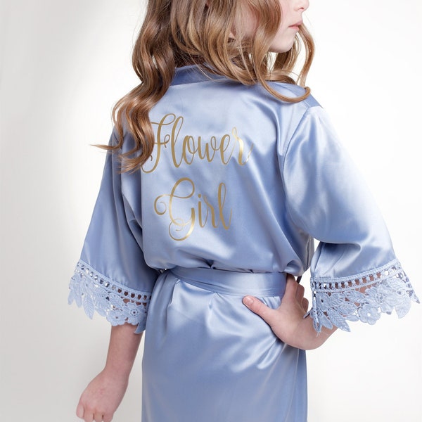 PERSONALIZED Flower Girl Robe - Flower Girl Gift - Lace Girl Robe - Robes Set - Gift Set - Satin Robe - Bridesmaid Gift - Bridal Party Robes