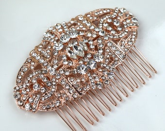 Rose Gold Hair Comb, Crystal Bridal Comb, Wedding Comb, Bridal Side Comb, Wedding Headpiece, Bridal Headpiece, Vintage Comb, CO-076