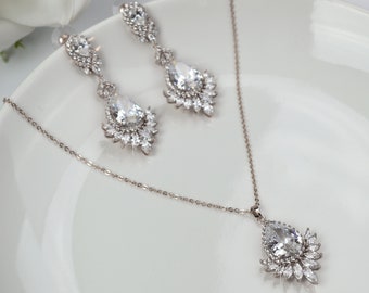 CLEARANCE Bridal Jewelry Set / Jewelry Set / Wedding Jewelry Set / Necklace / Earrings / Prom Jewelry / Silver / White Gold | LJS-52-55