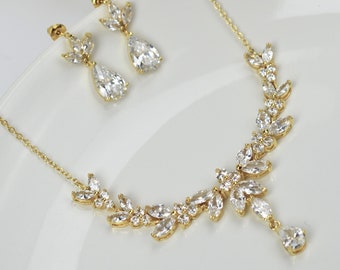 CLEARANCE Gold Bridal Jewelry Set / Gold Wedding Jewelry Set / Gold Necklace Earrings Set / Crystal Jewelry Set / Prom Jewelry | LJS-36