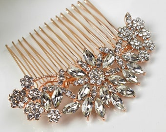 Rose Gold Hair Comb, Crystal Bridal Comb, Wedding Comb, Bridal Side Comb, Wedding Headpiece, Bridal Headpiece, Vintage Comb, CO-056