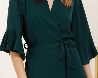 Clearance EMERALD GREEN Bridesmaid Robes / Bridesmaid Gift / Wedding Robes / Wedding Favor / Robe with Ruffles / Bridal Party Robes