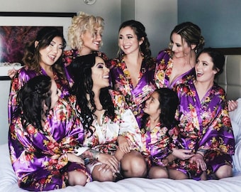 CLEARANCE Purple Robe - Purple Floral Robe - Purple Satin Robe - Purple Wedding Robe - Purple Bridesmaid Robes - Bridesmaid Gift