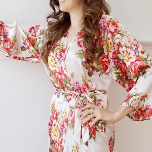 Clearance: WHITE Floral Bridal Robe - Wedding Robes - Bridesmaid Robes - Bridesmaid Gift - Bridal Party Robes - Floral Robe - Satin Robe