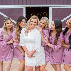 mauve purple Lace Bridesmaid Robe Gift Wedding Robes Silky Silk Satin Bridal Party Getting Ready Outfit Gift Favor Maid of Honor Mother of the Bride Groom Proposal Personalized Custom